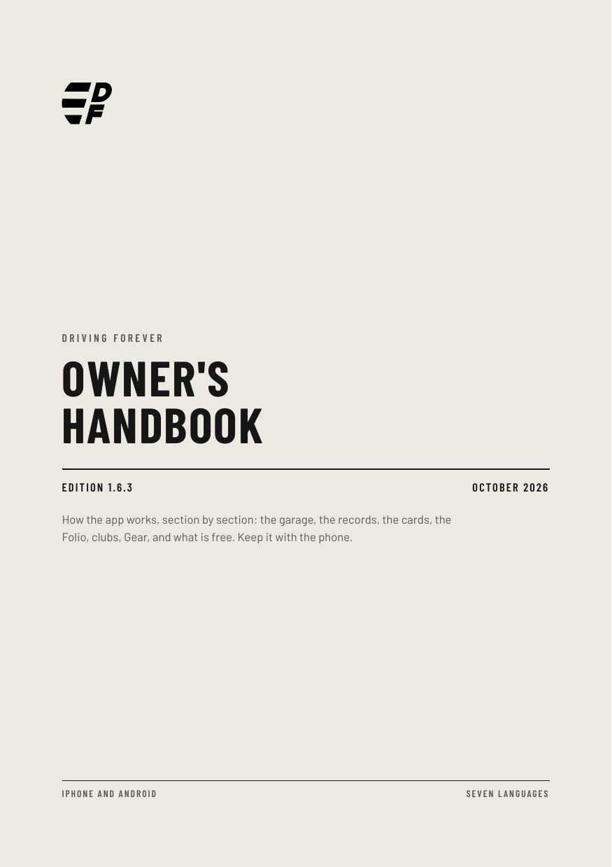 The cover of the Owner’s Handbook, edition 1.6.3